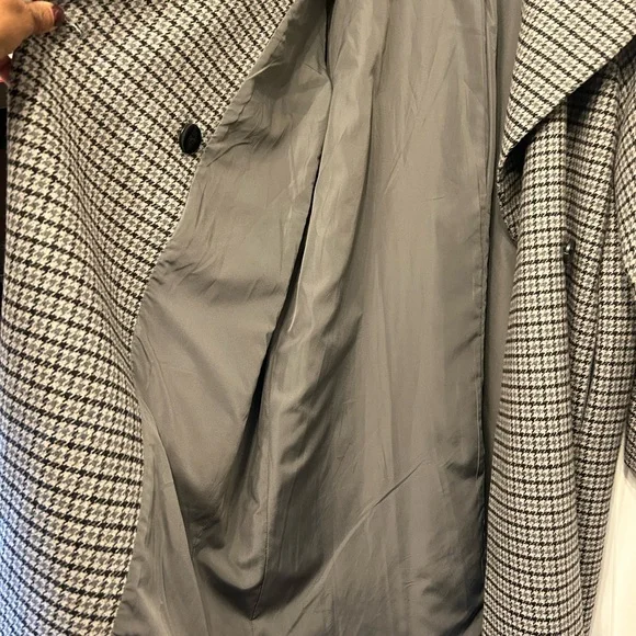 OAK + FORT Gray and Blue/Black Houndstooth Wool Blend Coat - Picture 3 of 7